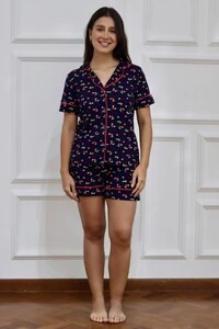 Pijama Amerciano Curto Cereja Azul