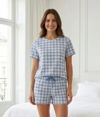 Pijama Curto T-Shirt Xadrez Santorini