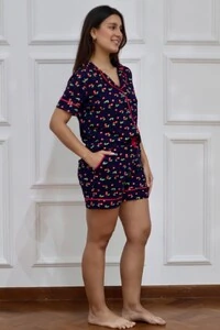 Pijama Amerciano Curto Cereja Azul