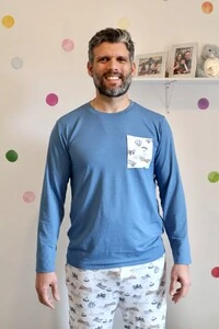 Pijama Maga Longa Masculino Voando Nas Nuvens