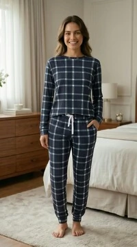 Pijama Manga Longa Xadrez Classic Blue