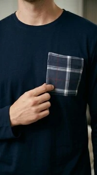 Pijama Manga Longa Masculino Xadrez Classic Blue