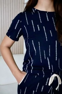 Pijama Meia Estação Jogging Manga Curta Chuvisco Azul Marinho