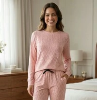 Pijama Manga Longa Jogging Poá Rosa