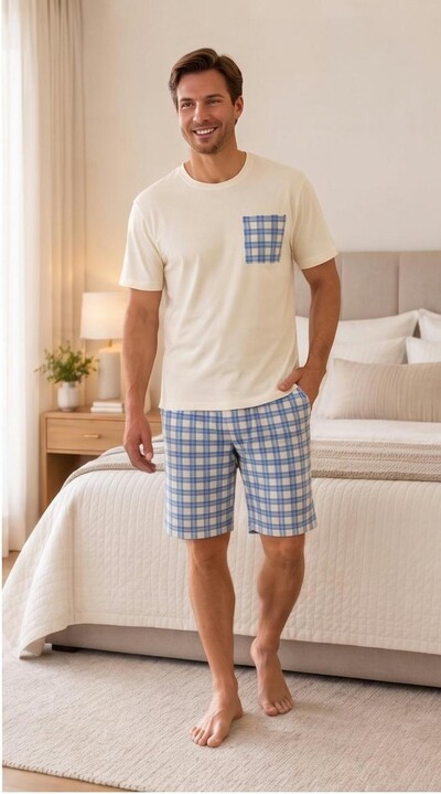 Foto Pijama Verão Masculino Xadrez Santorini