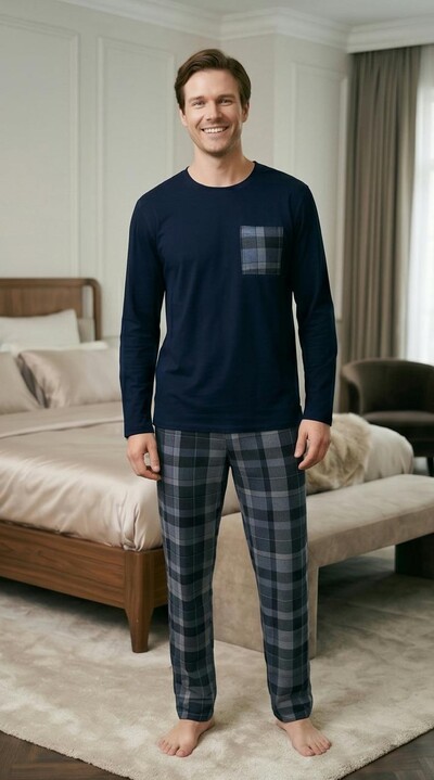 Fotopijama Manga Longa Masculino Xadrez Urban chic