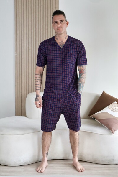 FotoPijama Verao Masculino Xadrez Azul e Vermelho