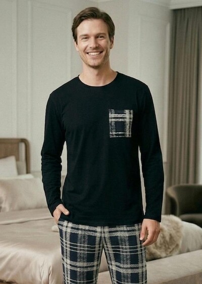 Foto Pijama Manga Longa Masculino Xadrez Urbano