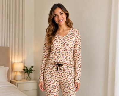 Foto Pijama manga longa decote V Cartoon Cats