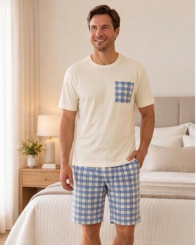 Foto Pijama Verão Masculino Xadrez Santorini