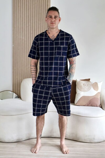 FotoPijama Verão Masculino Xadrez azul