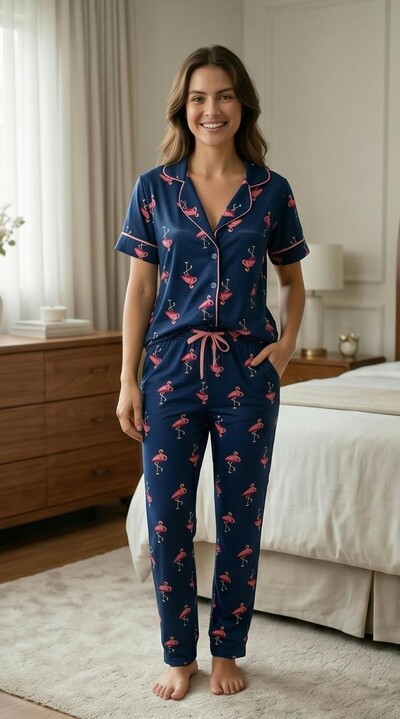 Foto Pijama Americano Meia Estação Flamingos