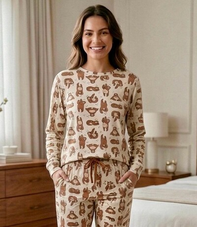 Foto Pijama Manga Longa Fechado Preguiça