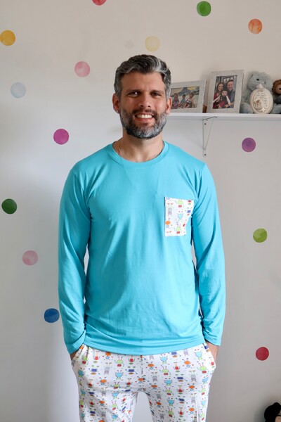 Foto Pijama Manga Longa Masculino Mini Bots