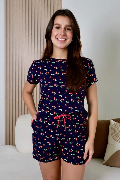 Foto Pijama Tshirt Cereja Azul