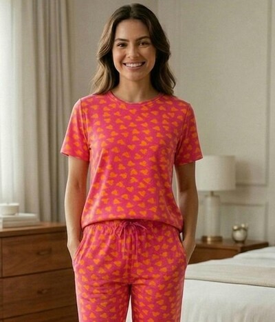 Foto Pijama Meia Estação Coração Laranja