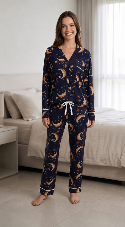 Foto Pijama Americano Manga Longa Noite Celeste