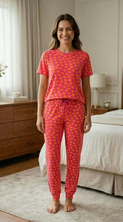 FotoPijama Meia Estação Coração Laranja