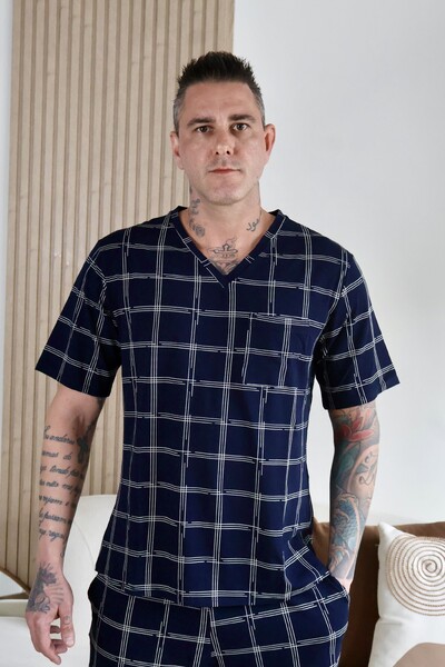 Foto Pijama Verão Masculino Xadrez azul
