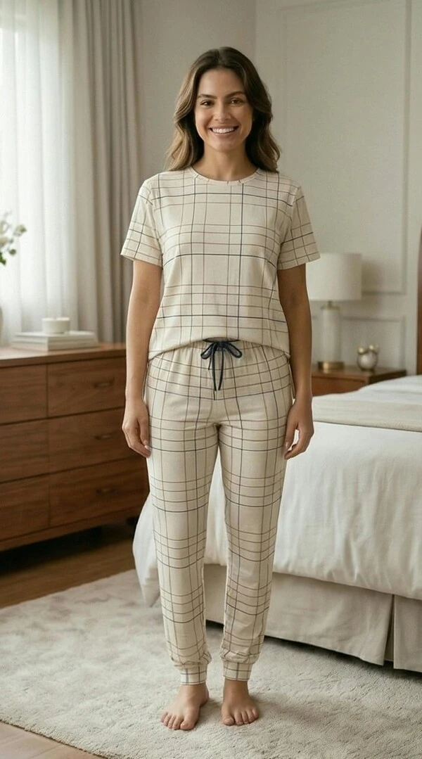 Pijama Meia Estação Xadrez Off Listra Azul