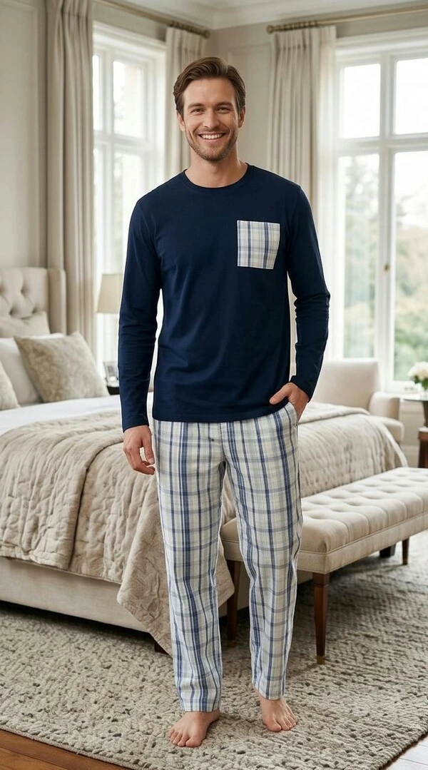 Pijama Manga Longa Xadrez Blue Line