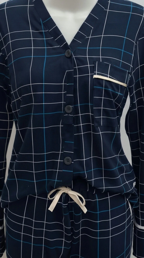 Pijama Americano Longo Xadrez Listra Azul