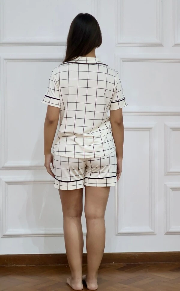 Pijama Americano Curto Xadrez Bege
