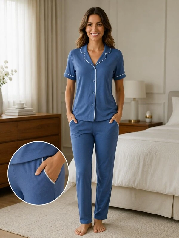Pijama Americano Meia Estação Azul Nimbus