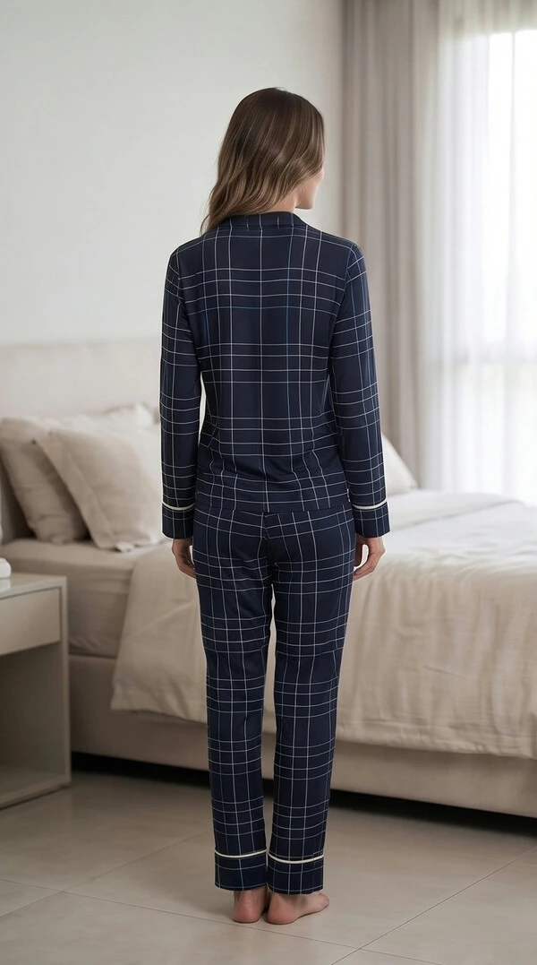 Pijama Americano Longo Xadrez Listra Azul