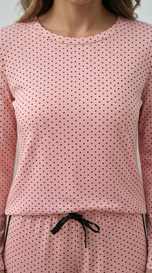 Pijama Manga Longa Jogging Poá Rosa