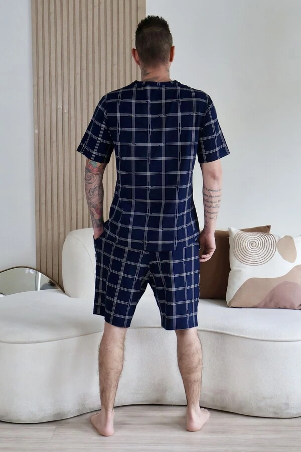 Pijama Verão Masculino Xadrez azul