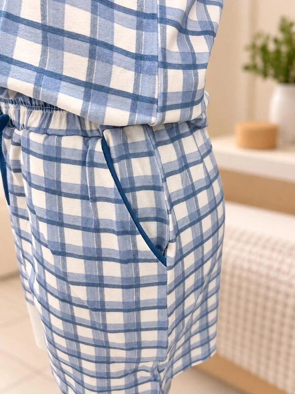 Pijama Curto T-Shirt Xadrez Santorini