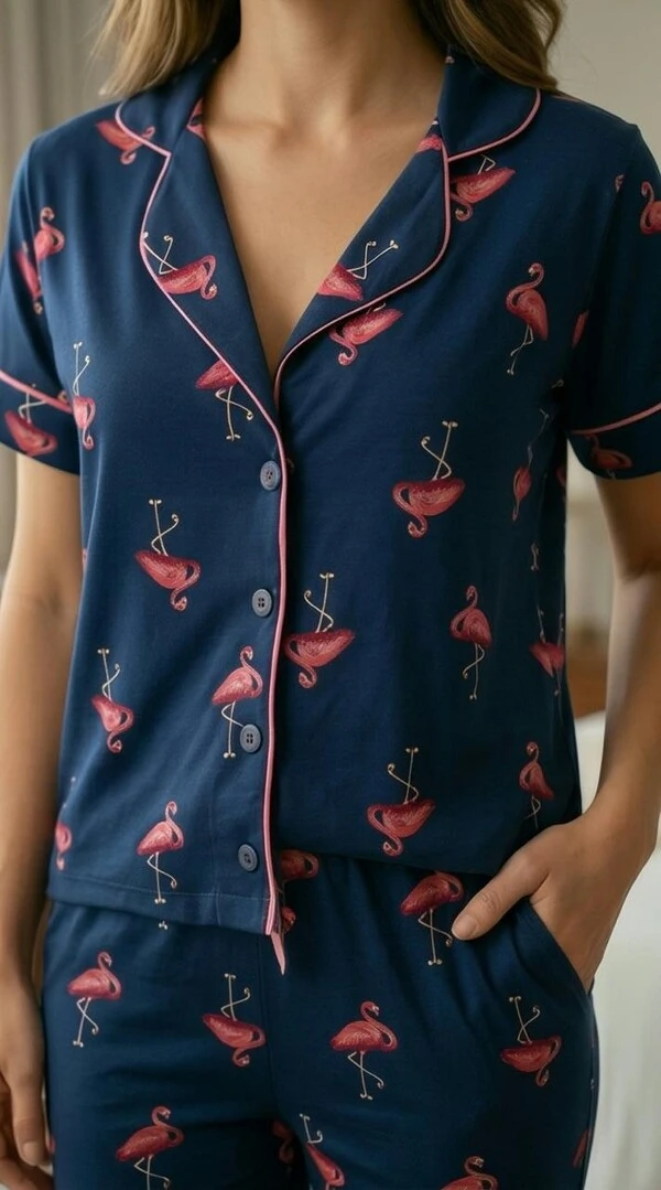 Pijama Americano Meia Estação Flamingos
