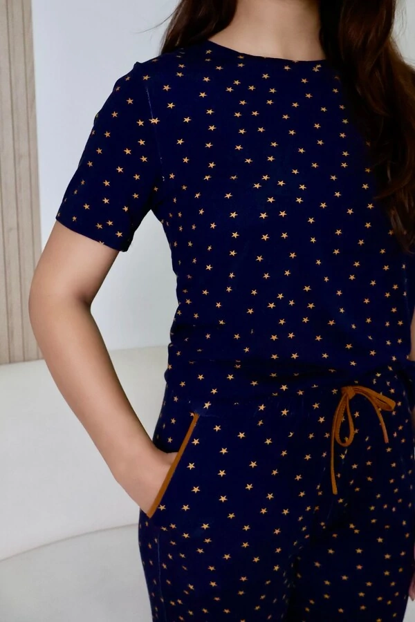 Pijama Meia Estação Jogging Manga Curta Estrelas Amarelas