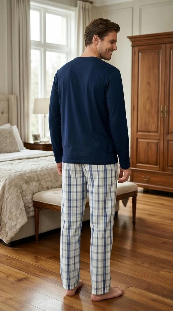 Pijama Manga Longa Xadrez Blue Line