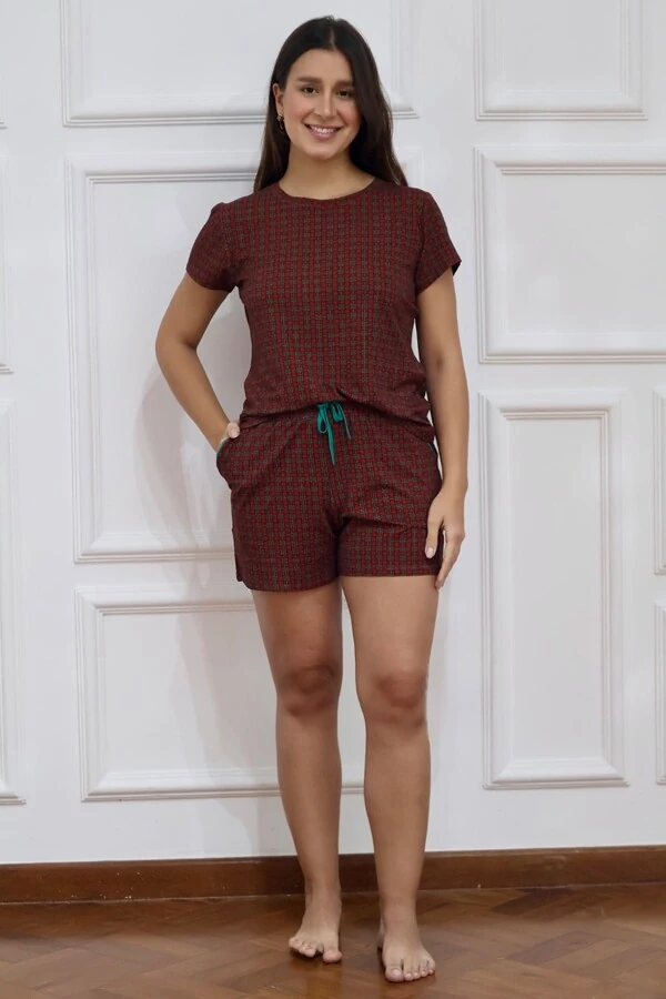 Pijama Tshirt Xadrez Vermelho e Verde