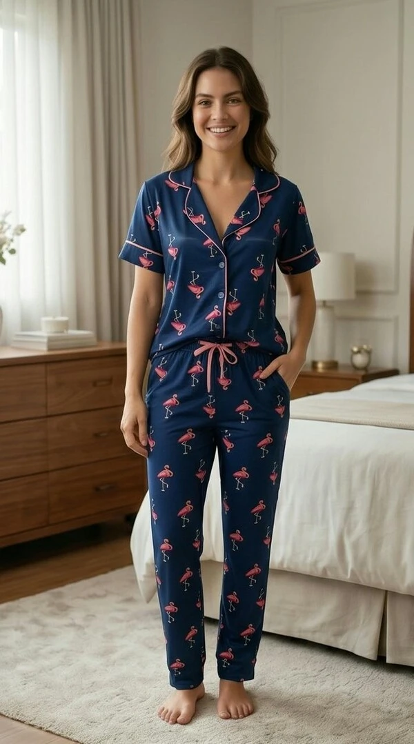 Pijama Americano Meia Estação Flamingos