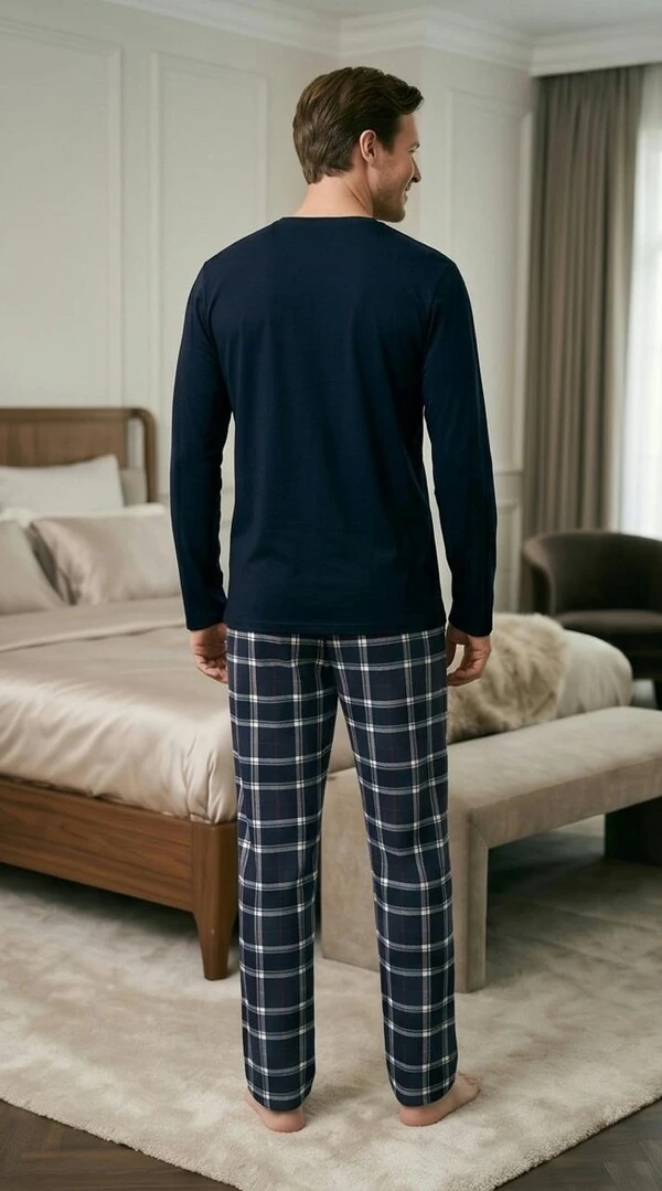 Pijama Manga Longa Masculino Xadrez Classic Blue