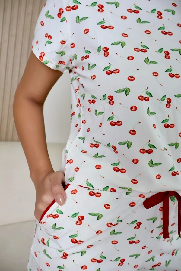 Pijama Tshirt Cereja Branca