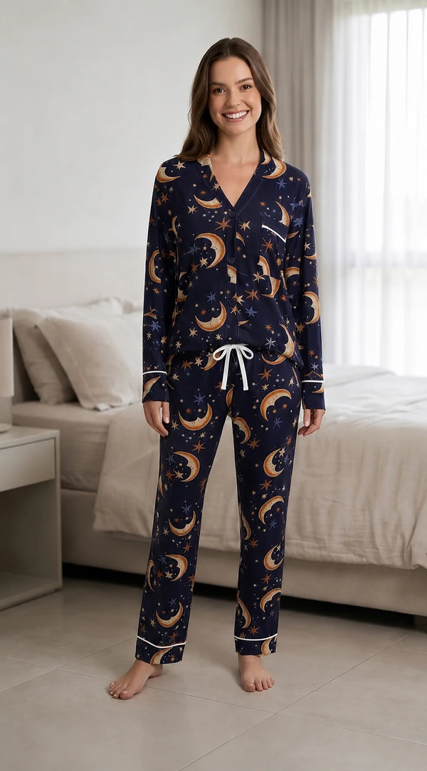 Pijama Americano Manga Longa Noite Celeste