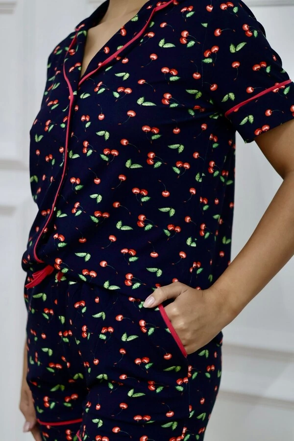 Pijama Amerciano Curto Cereja Azul