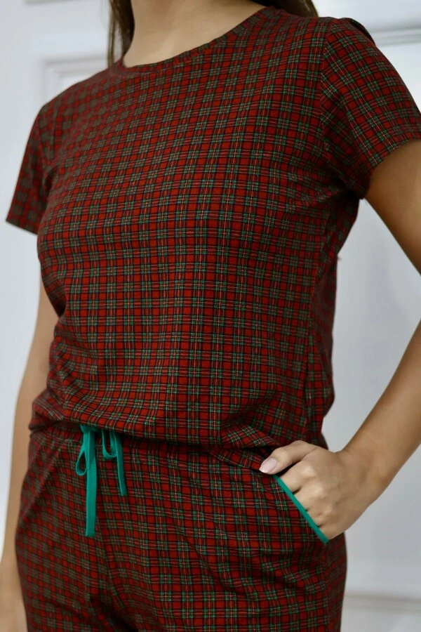 Pijama Tshirt Xadrez Vermelho e Verde