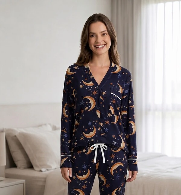 Pijama Americano Manga Longa Noite Celeste
