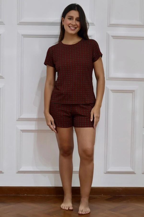 Pijama Tshirt Xadrez Vermelho e Verde