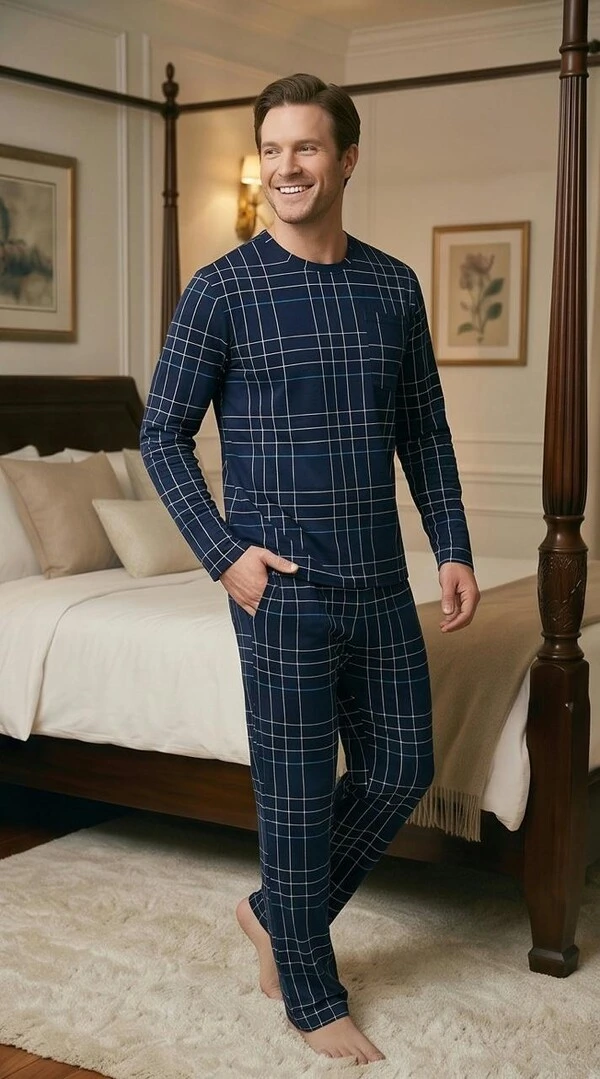 Pijama Manga Longa Xadre Azul Listra Off
