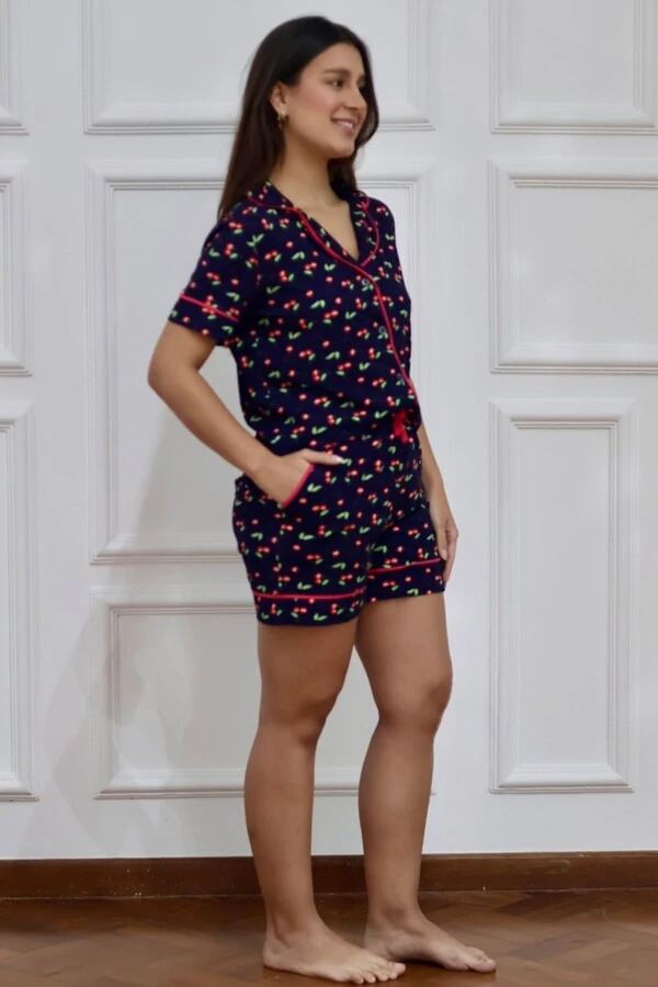 Pijama Amerciano Curto Cereja Azul