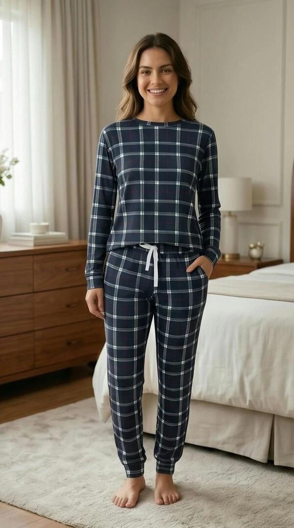 Pijama Manga Longa Xadrez Classic Blue